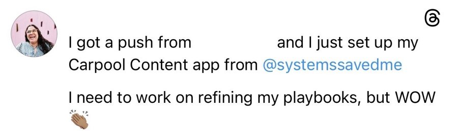 Threads post: just set up the Carpool Content app, says WOW