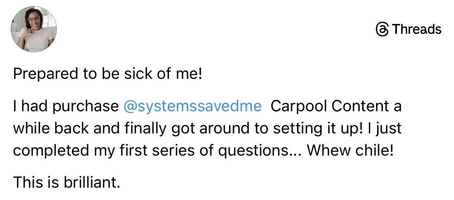 Threads post: finally set it up, completed the first series of questions, calls it brilliant
